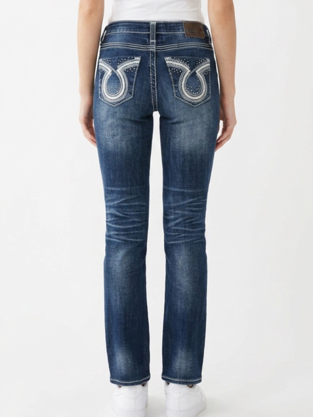 Big Star • Maddie Bootcut Jeans Size 28R Medium Wash Embroidered Bling Pockets